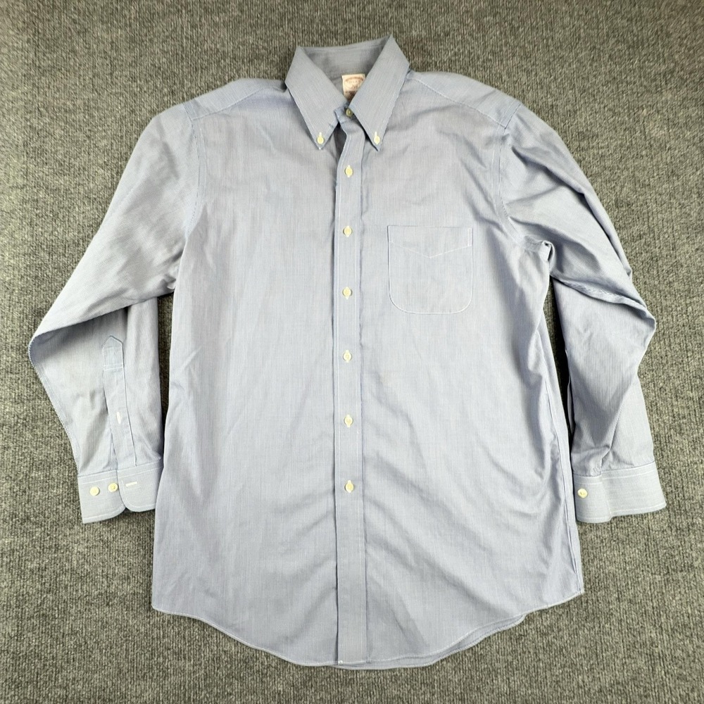 Brooks Brothers Shirt Mens 15.5 32/33 Blue Houndstooth Non Iron Button Down